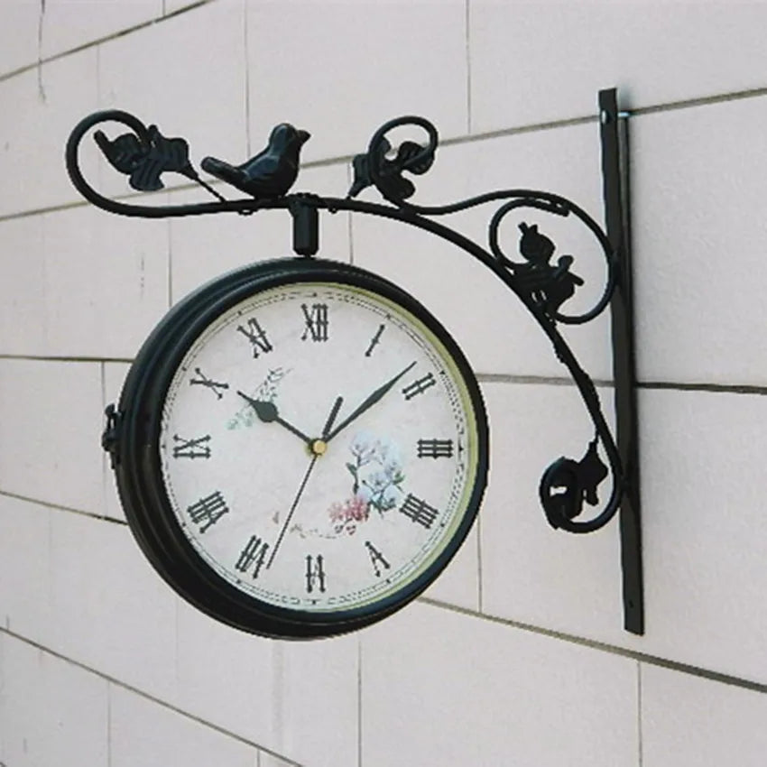 Rural Style Home Decor Pastoral Wall Clock Garden Decoration Wrought Iron Quartz Antique Style Wall-mounted, Metal Frame Europe
