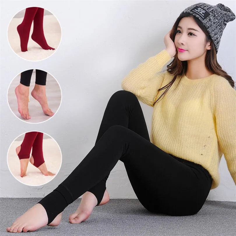 YGYEEG Women Autumn Thick Warm Lining Legging Gym Wear Stretch Fleece Pants Trample Wrap Step On Foot Nine Style Elastic Bottom