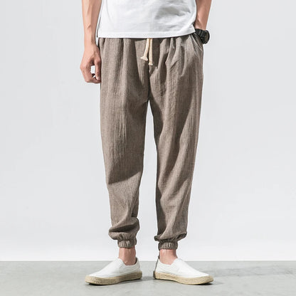 Summer Cotton Linen Harem Men Pants Chinese Style Joggers Men Casual Lightweight Ankle-length Male Trousers Sweatpants
