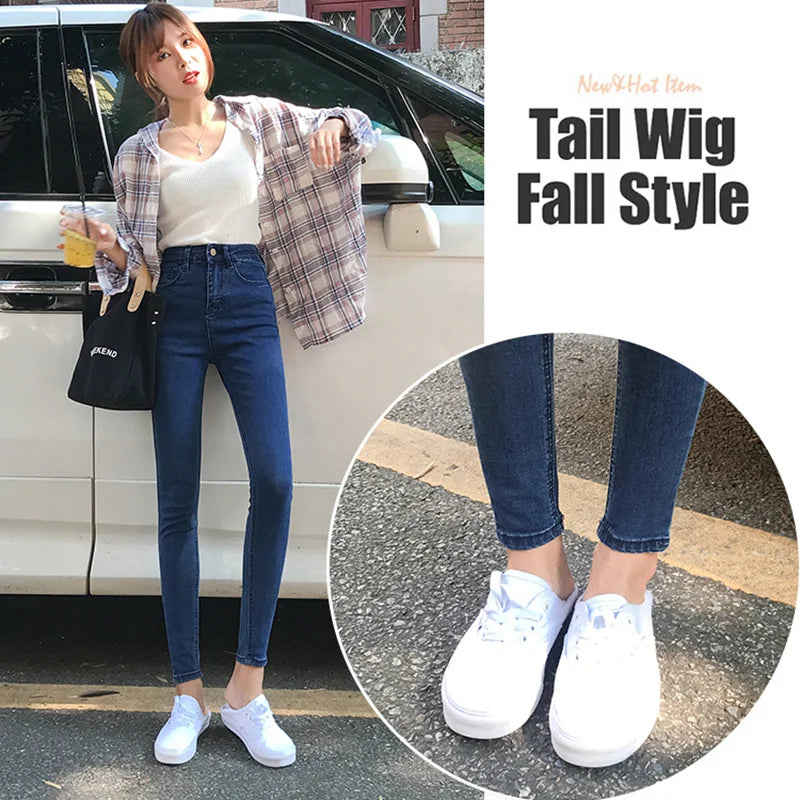 Big Size 25-34 Women Jeans Vintage High Waist Skinny Denim Pants Korean Streetwear Slim Vaqueros Stretch Pantalones Legging Pant