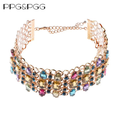Fashion Colorful Clear Champagne Crystal Large Collar Choker Necklace Women Indian Statement Big Bib Necklace Jewelry 2023 New