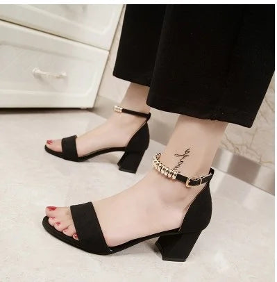 2019metal String Bead Summer Women Sandals Open Toe shoes Women's Sandles Square heel Women Shoes Korean Style Gladiator Shoes