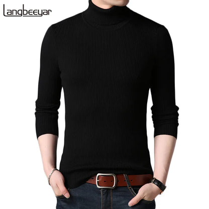 Hot 2023 New Autumn Winter Brand  Men black Turtleneck Slim Fit Winter Pullover Men Solid Breathable Color Knitted Sweater Men