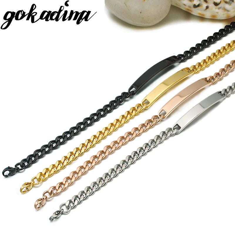 GOKADIMA Gold Color Stainless Steel Bracelet Women Jewelry Curb Chain Blank ID Bracelet 2017 Fashion Jewellery WB146