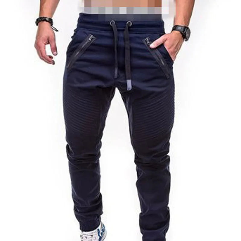 New Design Casual Men Pants Fashion Zipper Pocket Trousers Solid Joggers Mens Plus Size Sweat Pant Pantalon Homme MY108