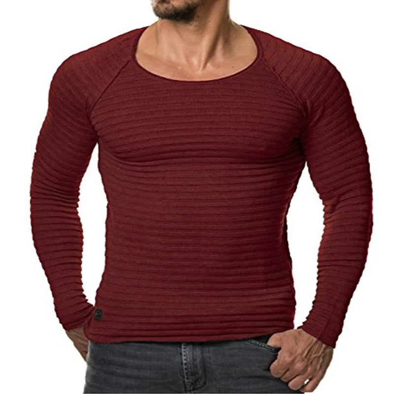 2022 Autumn Men's Knitted Sweater Pullover Male Casual Slim Fit Sweaters O-neck Long Sleeve Black Red Pullover S-2XL