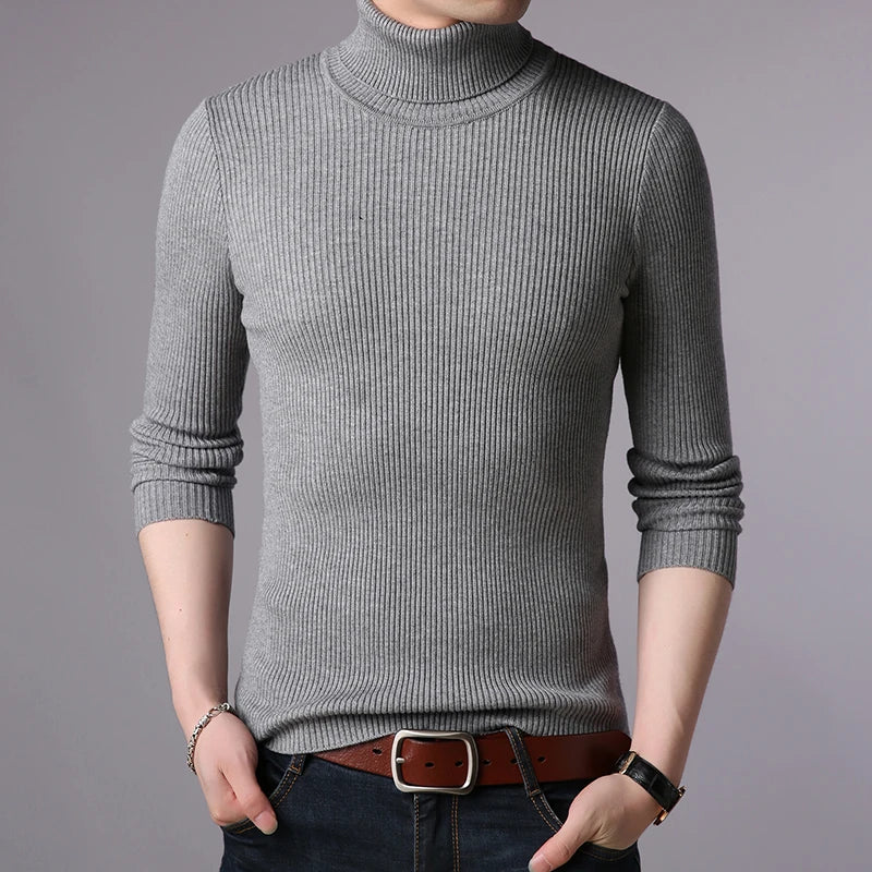Hot 2023 New Autumn Winter Brand  Men black Turtleneck Slim Fit Winter Pullover Men Solid Breathable Color Knitted Sweater Men
