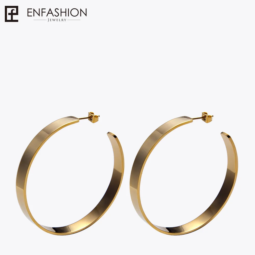 Enfashion Vintage Big Hoop Earrings Matte Gold color Earings Stainless Steel Circle Earrings For Women Jewelry Wholesale 171026