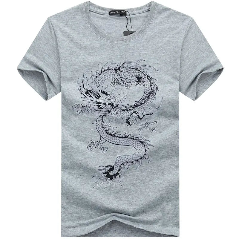binyuxd New dragon Pure cotton Short Sleeves Hip hop Fashion Mens T-Shirt O-Neck Summer Personality Fashion men t-shirts Dragon