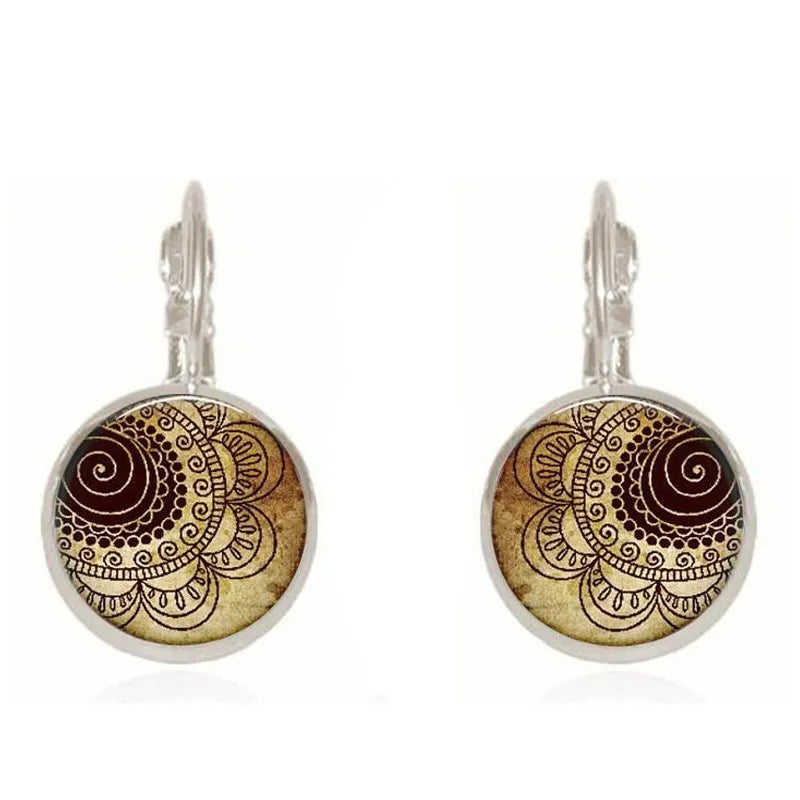 SUTEYI Charm Henna Yoga Amulet Ladies Earrings Round Glass Cabochon Earings Jewelry Bohemian Mandala Earrings For Women
