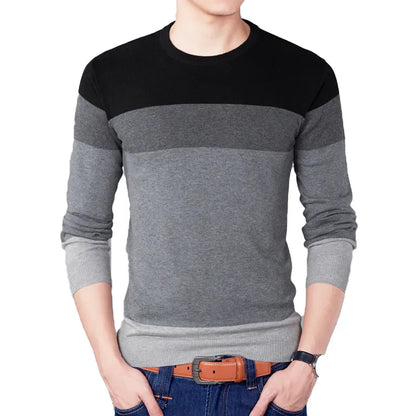 2023 Autumn Fashion Brand Casual Sweater O-Neck Striped Slim Fit Mens Sweaters Pullovers Men Pull Homme Contrast Color Knitwear