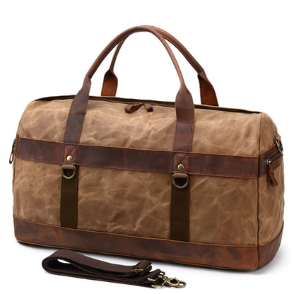 Waterproof Oil Wax Canvas with Leather Bag Men Vintage Shoulder Weekend Tote Portable Large Capacity Travel Duffle Bags