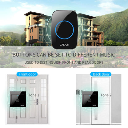 CACAZI Wireless Doorbell Waterproof 60 chimes 5 Volume Home Cordless Door Ring Bell 220V US EU UK Plug 1 2 Button 1 2 3 Receiver