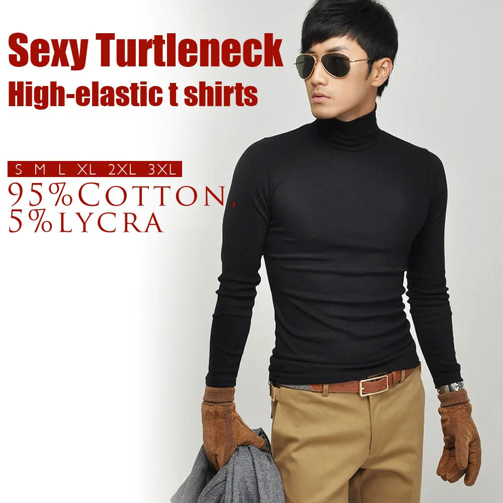 100% quality Men's long-sleeve T-shirt Sexy turtleneck high-elastic lycra cotton t shirt 7 colors S-XXXL st-803 Free shipping