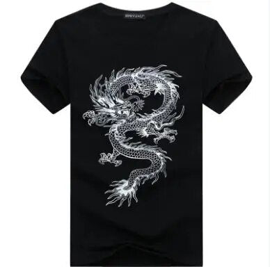 binyuxd New dragon Pure cotton Short Sleeves Hip hop Fashion Mens T-Shirt O-Neck Summer Personality Fashion men t-shirts Dragon