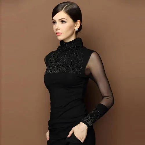 M-3XL Sexy Lace Tops Autumn 2019 blusas new Slim Plus size lace T-Shirt long sleeve Casual shirt beaded openwork Women clothing