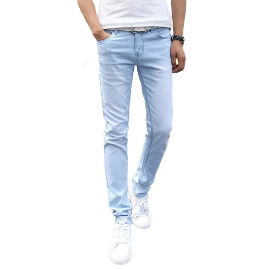 2023  New Fashion Men's Casual Stretch Skinny Jeans Trousers Tight Pants Solid Colors Cotton Stretch Denim Pants Cowboy Trousers