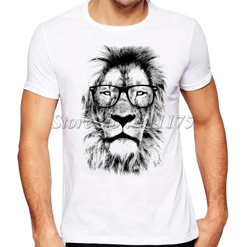 2019 Newest Fashion The King Lion Wear Glasses Printed T-Shirt  Men's Summer Cool Design Tops Funny Custom Hipster Tees