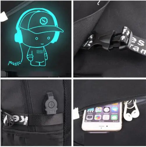 Cartoon Backpack Boys School Backpack Student Luminous Animation USB Charge School Bags Teenager Schoolbag Bagpack Rucksack
