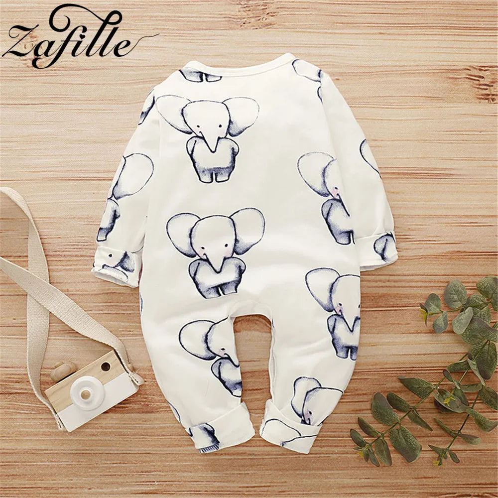 ZAFILLE Cartoon Elephant Baby Romper For Newborns Sleepwear Long Sleeve Kids Boys Crawlers Spring Children's Overalls Boys Wear