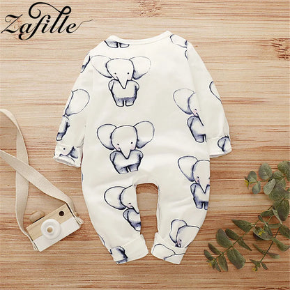 ZAFILLE Cartoon Elephant Baby Romper For Newborns Sleepwear Long Sleeve Kids Boys Crawlers Spring Children's Overalls Boys Wear