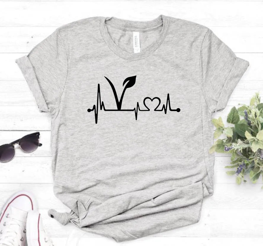 Vegetarian vegan Heartbeat Lifeline Women Tshirt Funny t Shirt For Lady Girl Top Tee Hipster 6 Colors Drop Ship HH-349