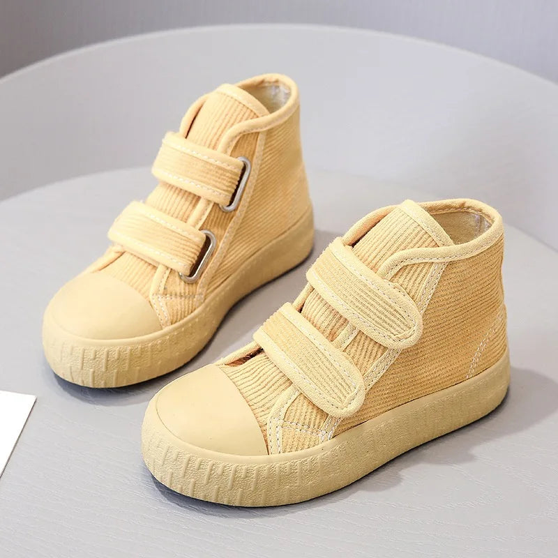2021 Fashion Hook&Loop Soft Corduroy Kids Sneakers School Casual All-match Children Girl Shoes High Top Autumn Boys Boots E08051