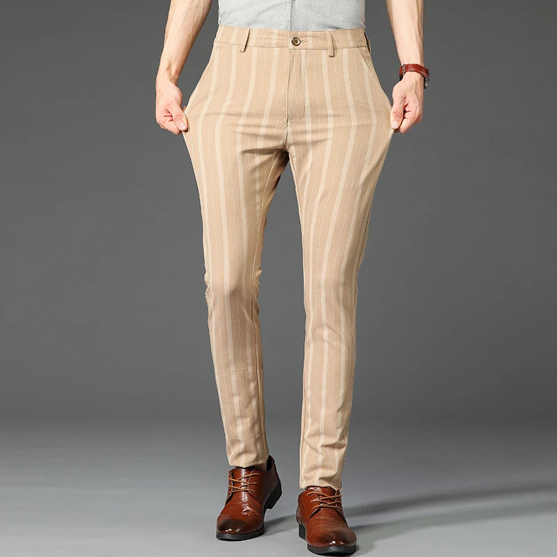 5 Colors Formal Dress Pants Men Fashion Office Trousers Man Stretch Striped Wedding Business Cotton Black Pant for Male 30-38