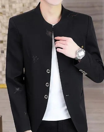 HOO 2023  Youth Slim   blazer Men Fashion Casual Spring Print suit jacket