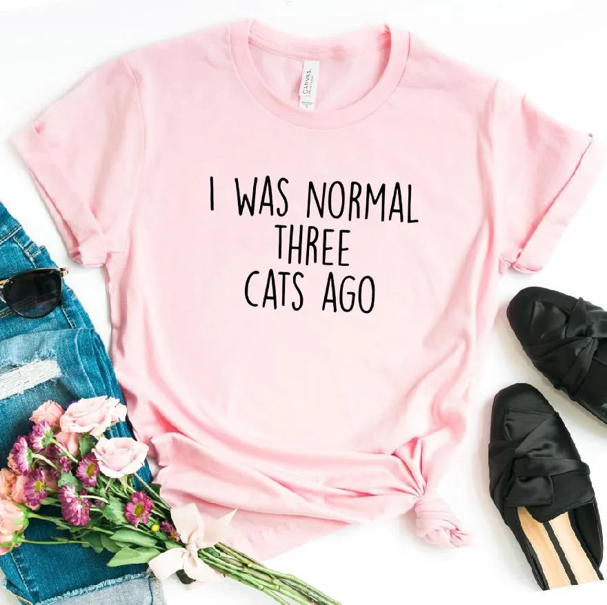I WAS NORMAL THREE CATS AGO Letters Print Women Tshirt Cotton Casual Funny t Shirt For Lady Top Tee 6 Colors Drop Ship ZT20-233