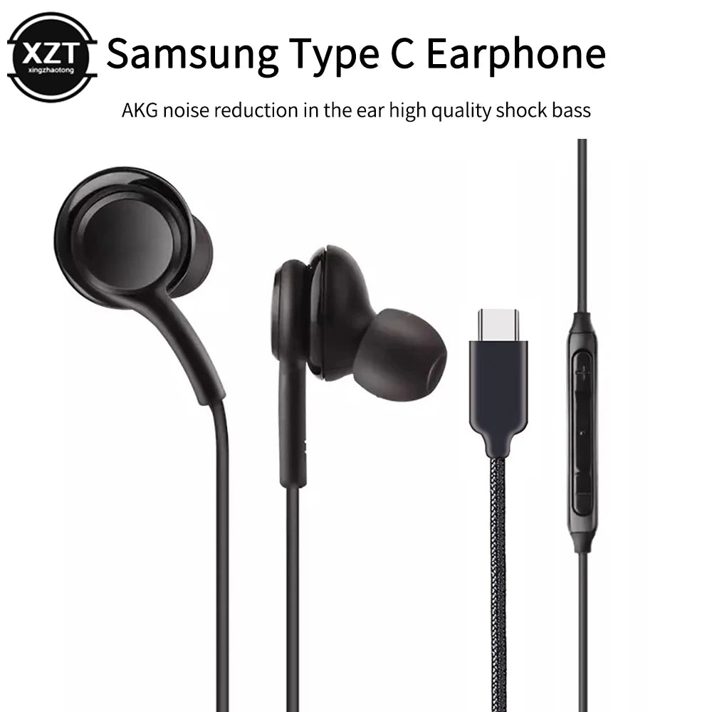 for Samsung Type C Earphone USB-C Jack Headset Earpiece Mic Volume Control In-ear Wired for Galaxy A8S Note 10 for Huawei