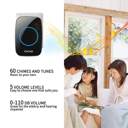 CACAZI Wireless Doorbell Waterproof 60 chimes 5 Volume Home Cordless Door Ring Bell 220V US EU UK Plug 1 2 Button 1 2 3 Receiver