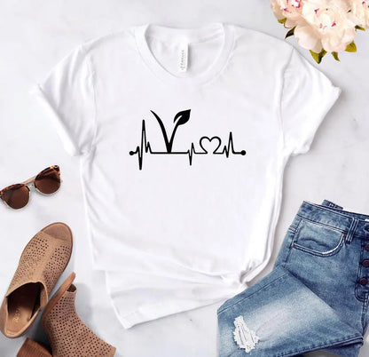 Vegetarian vegan Heartbeat Lifeline Women Tshirt Funny t Shirt For Lady Girl Top Tee Hipster 6 Colors Drop Ship HH-349