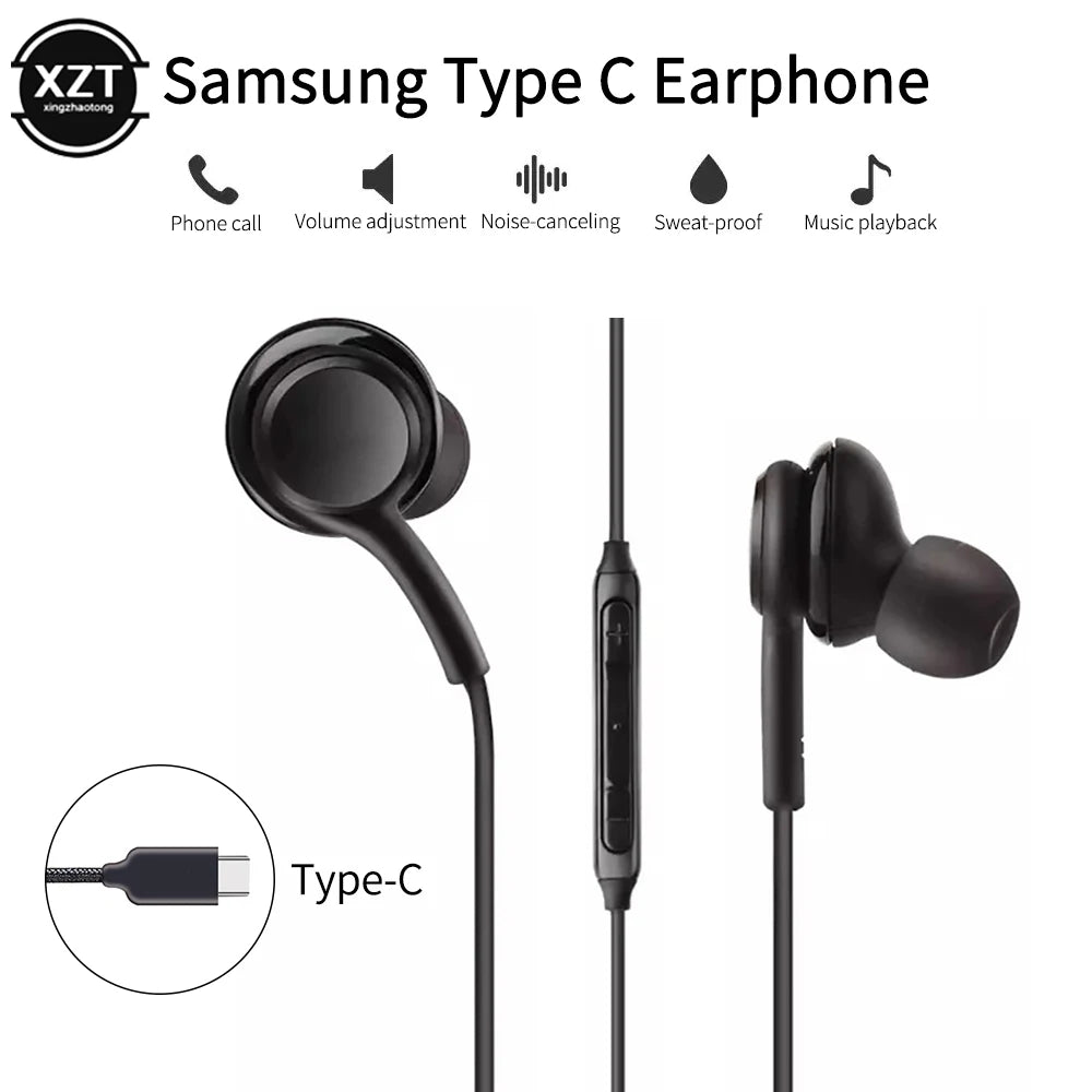 for Samsung Type C Earphone USB-C Jack Headset Earpiece Mic Volume Control In-ear Wired for Galaxy A8S Note 10 for Huawei