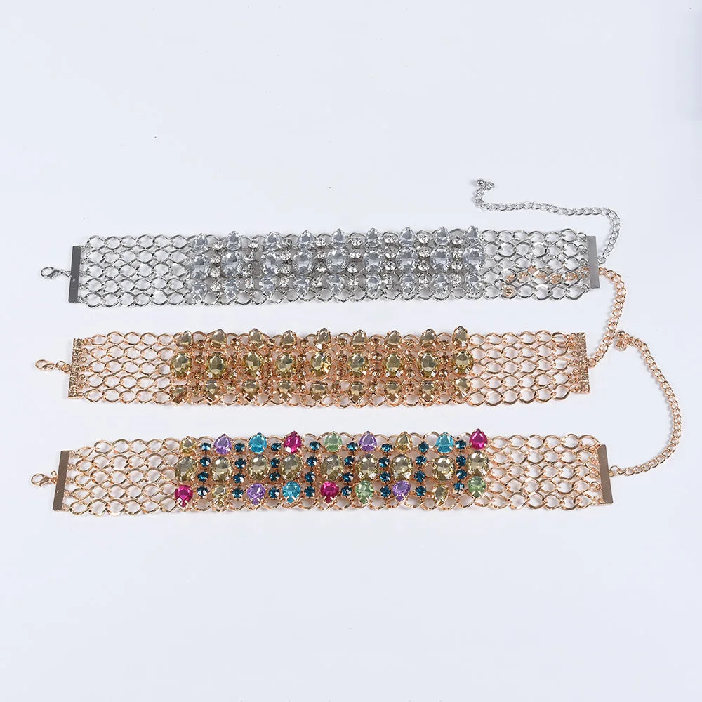 Fashion Colorful Clear Champagne Crystal Large Collar Choker Necklace Women Indian Statement Big Bib Necklace Jewelry 2023 New