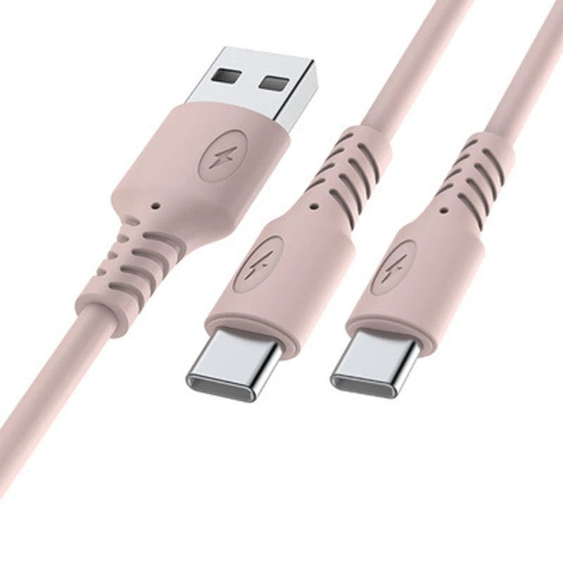 2in1 USB To Dual Type C Male Cable Silicone Mobile Phone USB C Charging Cord Type C Charger Line for Cellphones