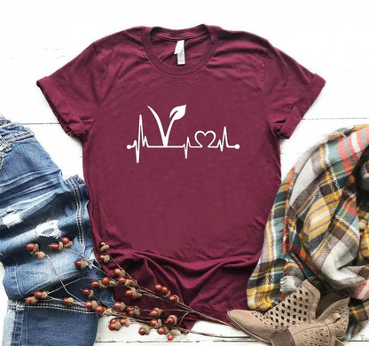 Vegetarian vegan Heartbeat Lifeline Women Tshirt Funny t Shirt For Lady Girl Top Tee Hipster 6 Colors Drop Ship HH-349