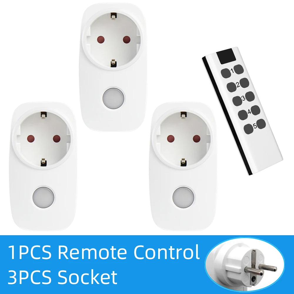 433Mhz Universal Remote Control Wireless Switch Smart Socket EU French Power Plug Programmable 15A 220V LED Electrical Outlets