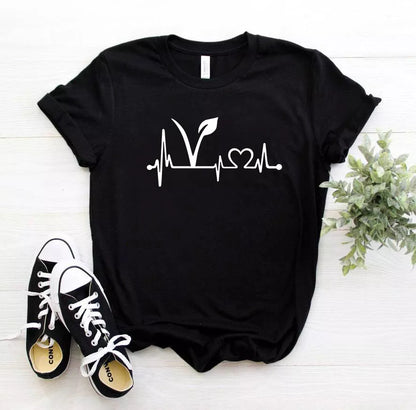 Vegetarian vegan Heartbeat Lifeline Women Tshirt Funny t Shirt For Lady Girl Top Tee Hipster 6 Colors Drop Ship HH-349