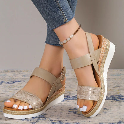 Summer Plus Size Platform Sandals Woman Lightweight Non Slip Beach Sandalias De Mujer Snake Print Wedge Sandles for Women
