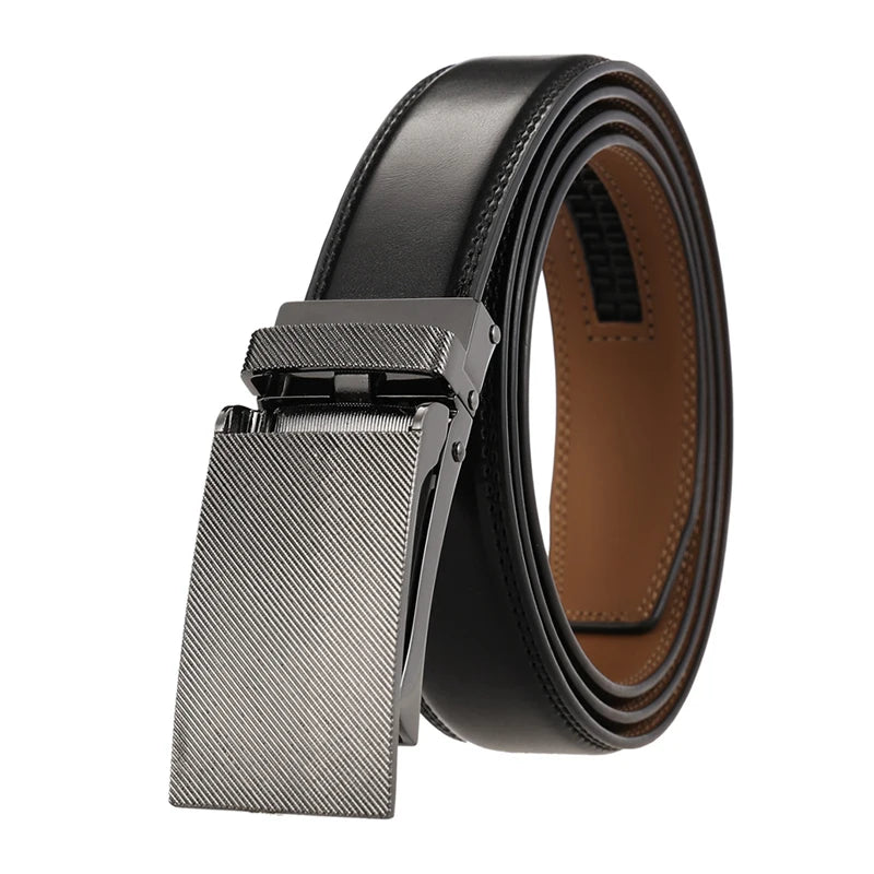 VATLTY 31mm Leather Belts for Men Alloy Automatic Buckle Without Holes Men Brown Belt Natural Cowhide Suit Belt Male