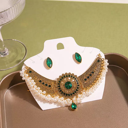 Luxury Elegant Crystal Wedding Jewelry Set Women Vintage Water Drop Earring Necklace Set Indian Gold Color Bijoux Bride Gift