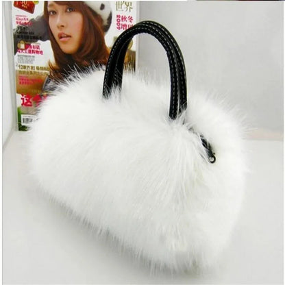 Lady Girl Pretty Cute Faux Rabbit Fur Handbag Shoulder Messenger Bag Tote Fashion Women Long Fur Grass Handbag Bolsa Feminina