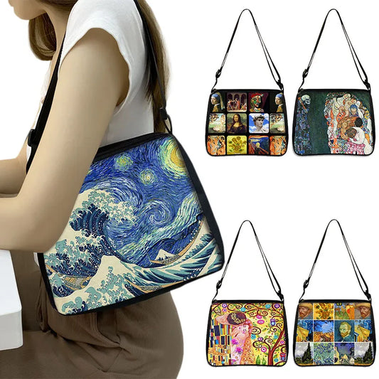 Van Gogh Art Famous Paintings Handbag Women Shoulder Bags Oil Painting Starr Night / Mona Lisa Shopping Bag Canvas Tote Bags