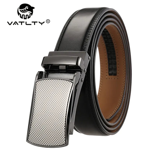 VATLTY 31mm Leather Belts for Men Alloy Automatic Buckle Without Holes Men Brown Belt Natural Cowhide Suit Belt Male