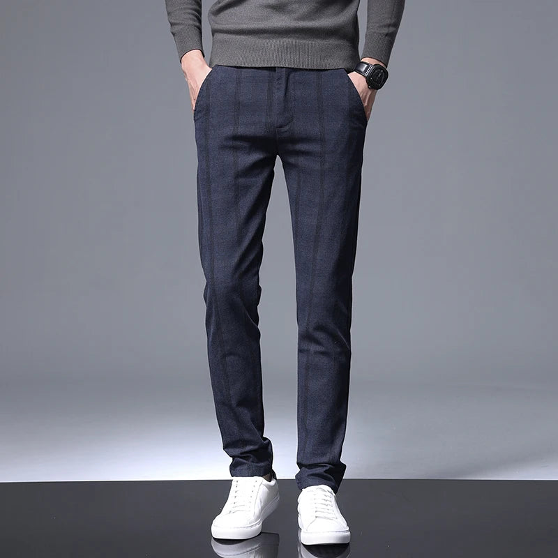 2023 New Plaid Pants Men Business Slim Fit Cotton Party High Quality Brand Clothing Casual Formal Long Trousers Male 28-38