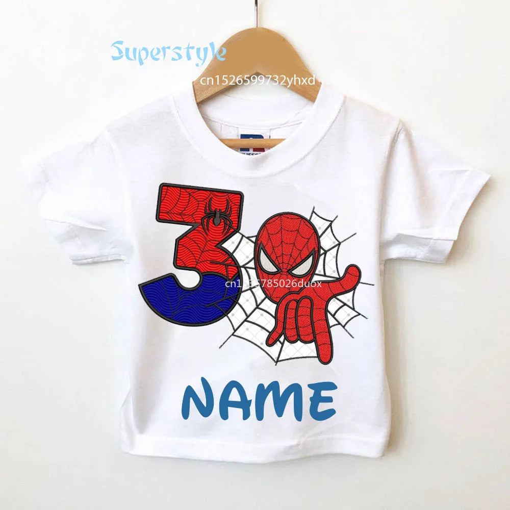 2 3 4 5 6 7 8 9 Year Boys Birthday Marvel Spiderman Shirts Personalize Name Birthday Boy T-shirt Super Hero Birthday Party Wear