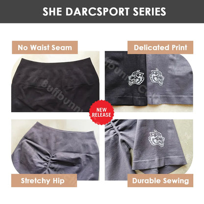 Darc SHE Gym Shorts Sports Wear Double Wolves High Waist Pants for Women Push Up Stretchy Workout Fitness Clothing Yoga Shorts