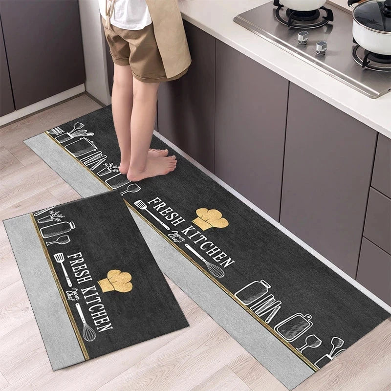 New Kitchen Floor Mat Tableware Pattern Entrance Doormat Bathroom Door Floormat Parlor Anti-slip Antifouling Long Rug