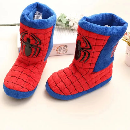 Disney Winter Slippers Baby Boys Girls Cartoon Spiderman Children Cotton Kids Long Boots Infant Indoor Home Warm Anti-slip Shoes